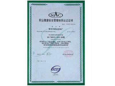 職業(yè)健康安全管理體系認證證書